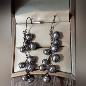 Elegant Silver Toned Pearl Drop Earrings